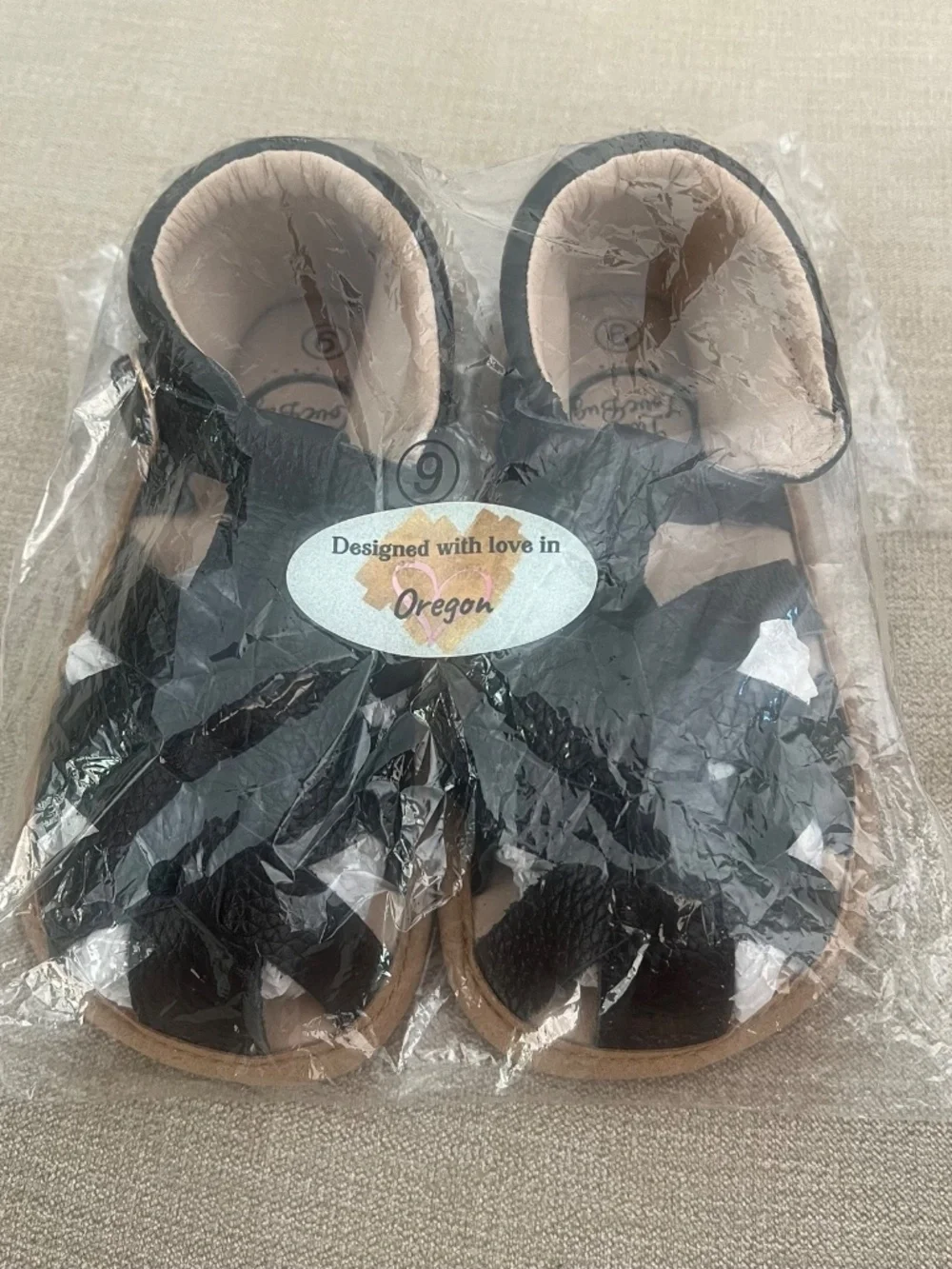 NEW Little Love Bug Leather Sandals Black Size 9